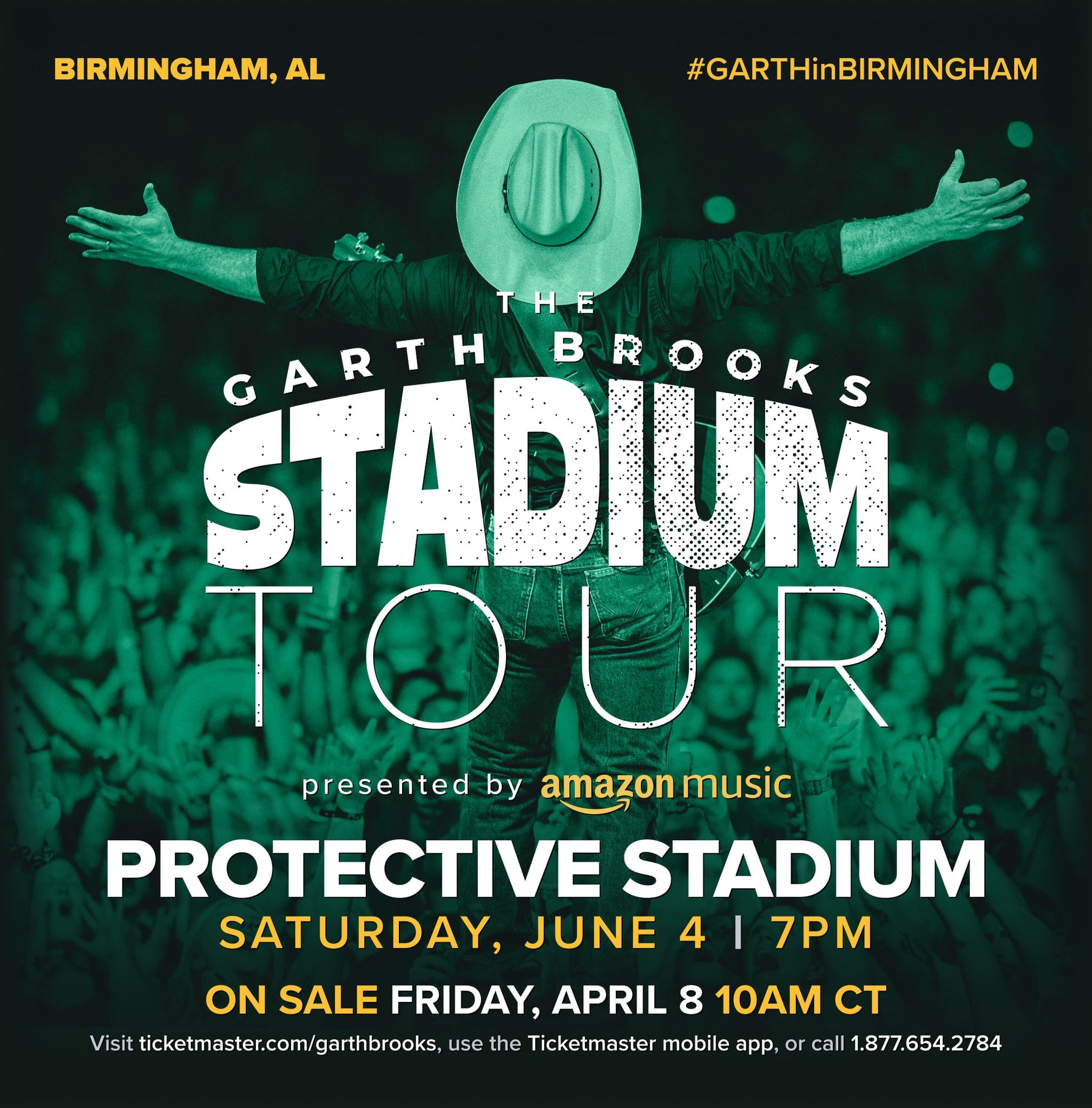 Garth Brooks playing at Birmingham's Protective Stadium June 4